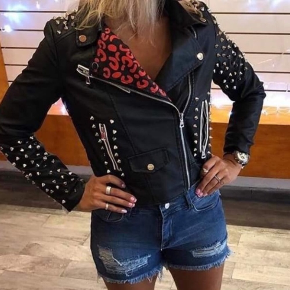 🎎🍂🍁🍃ZARA Studded LEATHER JacKet - Picture 2 of 4